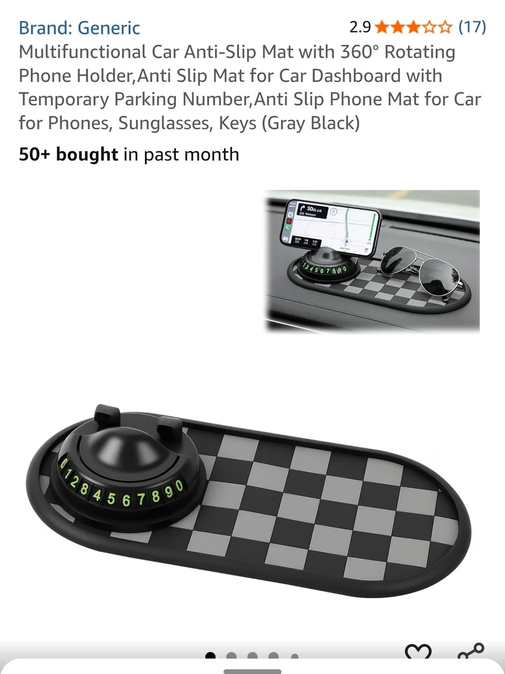Anti-Slip Car Dashboard Organizer Mat - Gray N Black ( 2 Pk)